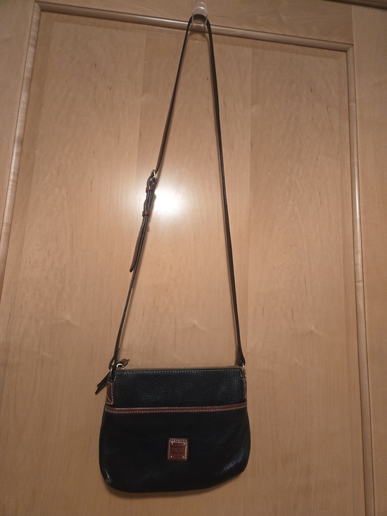Dooney & Bourke Handbags - Dooney & Bourke Black Pebbled Leather Crossbody with Brown Trim